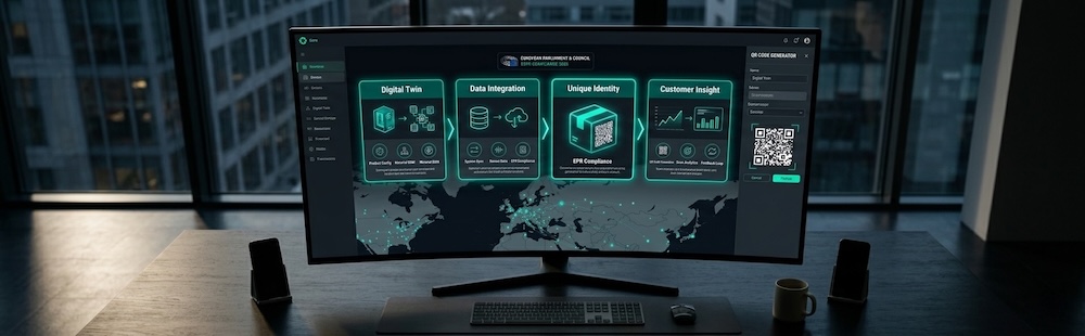 Enterprise analytics dashboard showing product passport data flow across supply chain stages