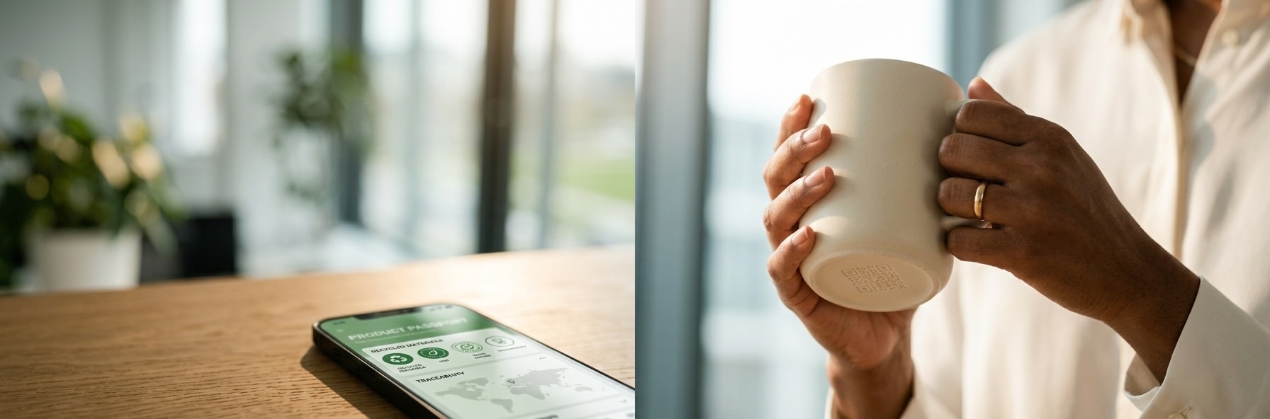 Consumer holding a premium product, scanning a QR code on a smartphone