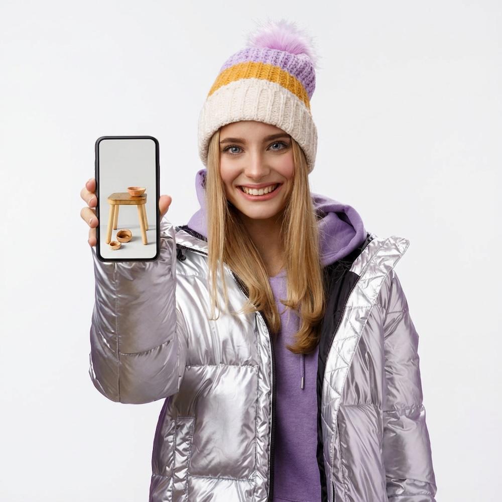 Customer scanning product QR code on mobile device