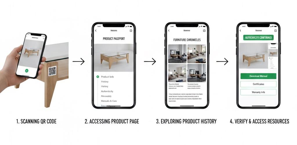 Product passport visualization - workflow from materials to consumer