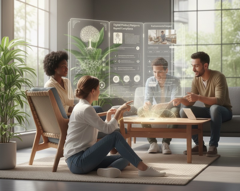 Eco-friendly sustainable product, people sitting around