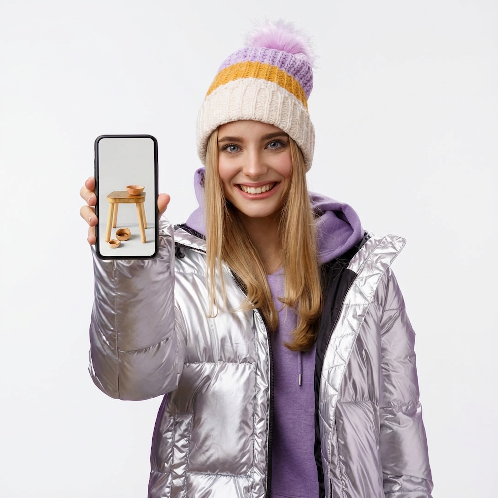 Customer scanning product QR code on mobile device